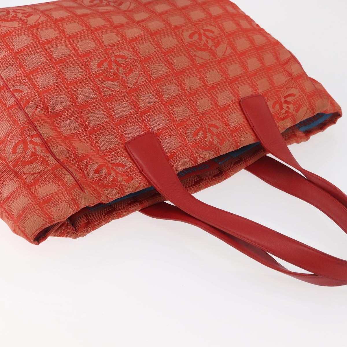 Chanel CHANEL New Travel Line Tote Bag Nylon Red Silver CC Authentic BA12813