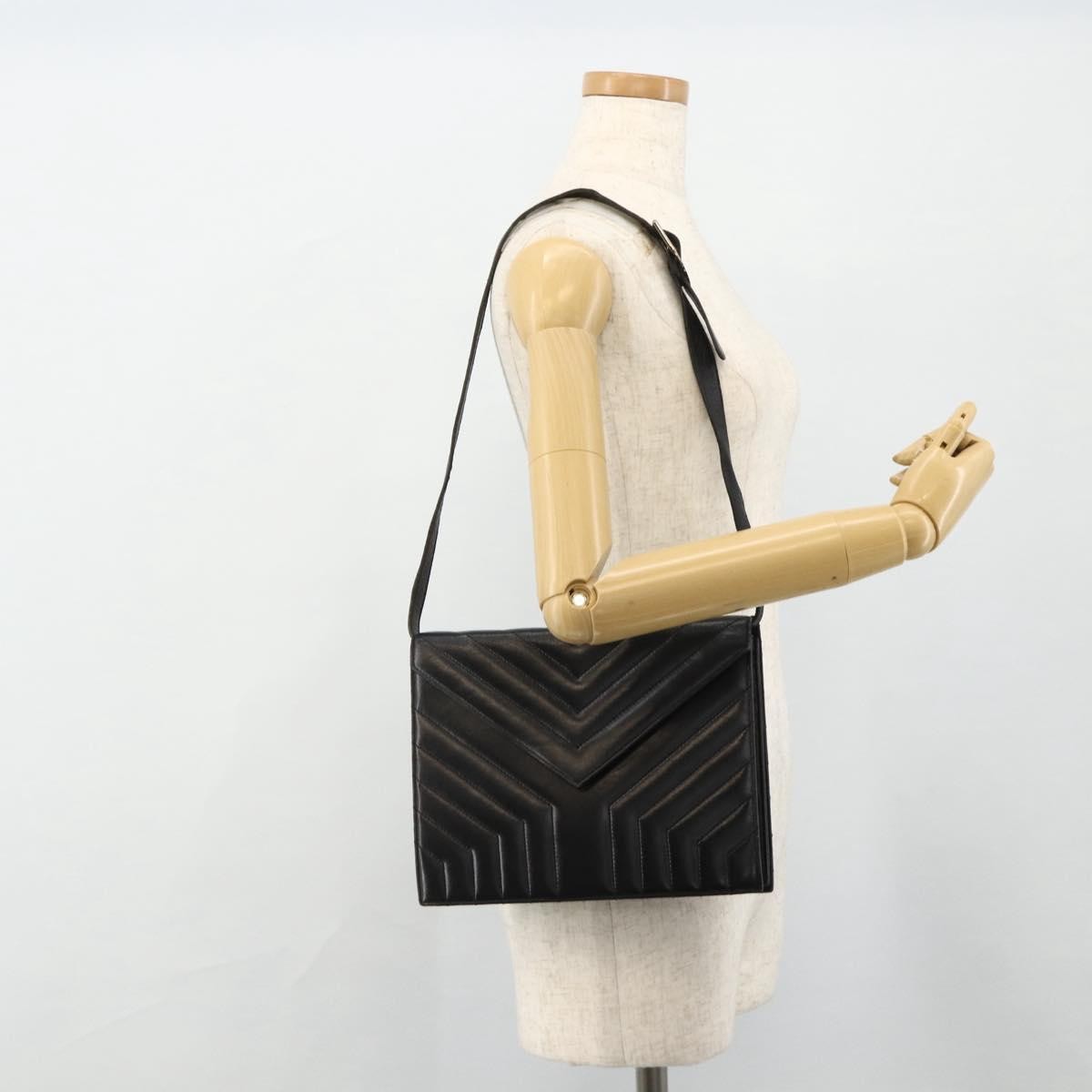 Saint Laurent SAINT LAURENT Shoulder Bag Leather Black Silver Authentic 176228
