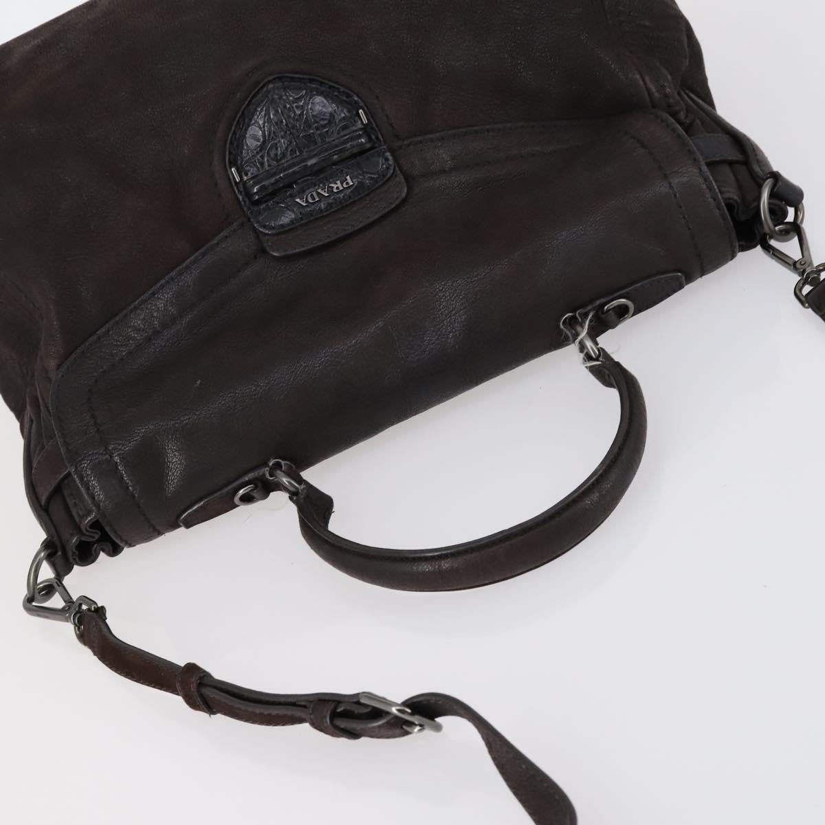 Prada PRADA Hand Bag Leather 2way Brown Silver Authentic 153083