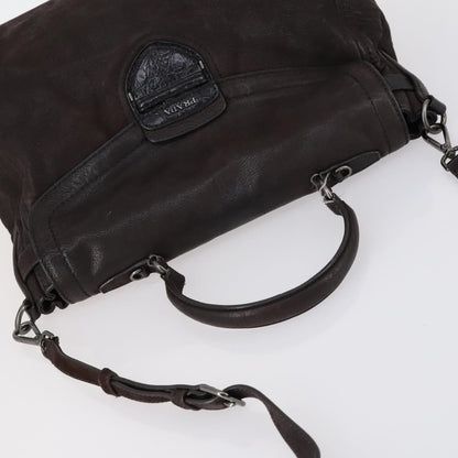 Prada PRADA Hand Bag Leather 2way Brown Silver Authentic 153083