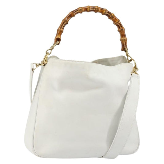 Gucci GUCCI Bamboo Hand Bag Leather 2way White Gold 001 3754 1638 Authentic 145811