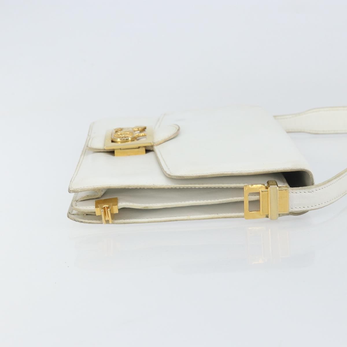 Celine CELINE Shoulder Bag Leather White Gold Authentic 156322