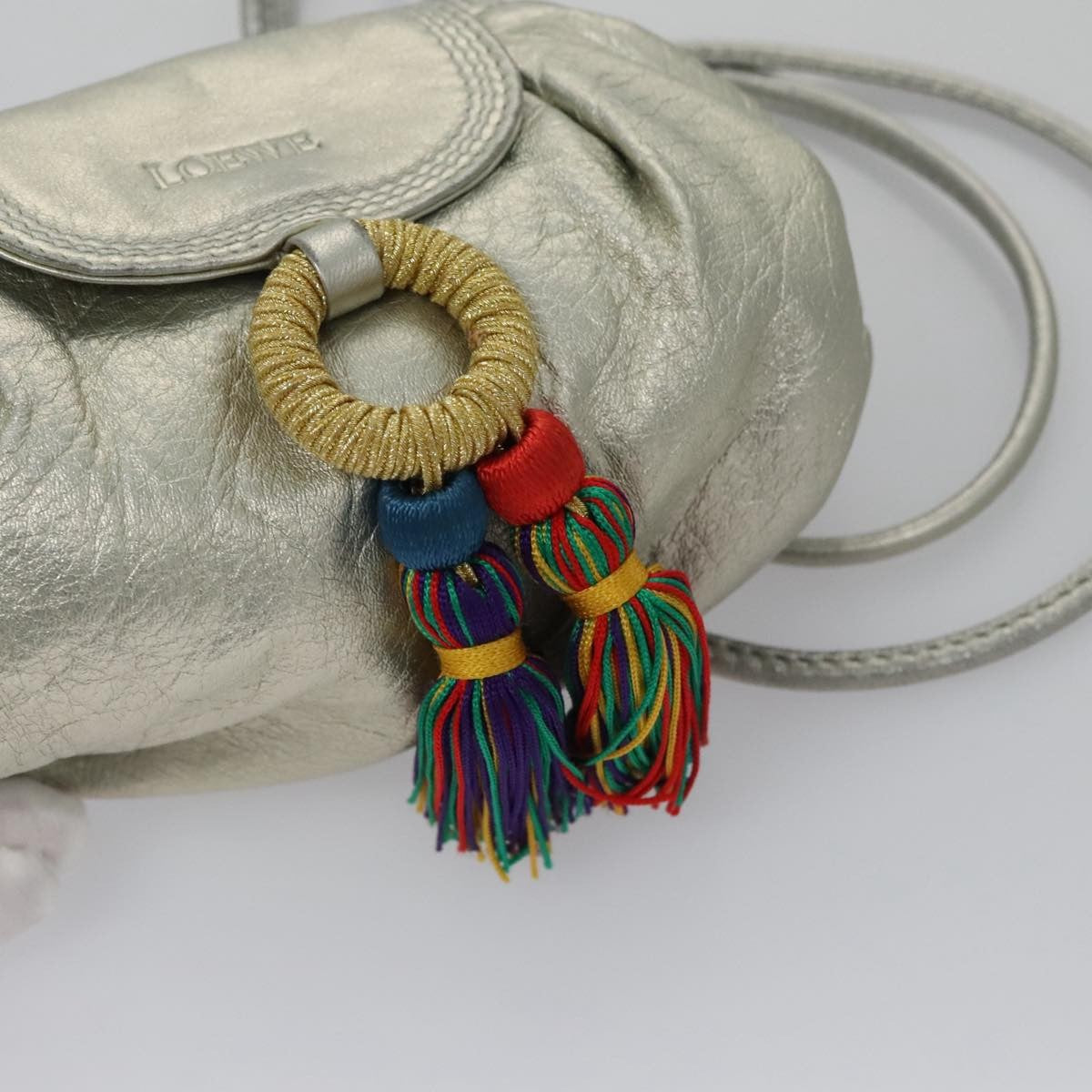 Loewe LOEWE Fringe Shoulder Bag Leather Silver tone Authentic 99979