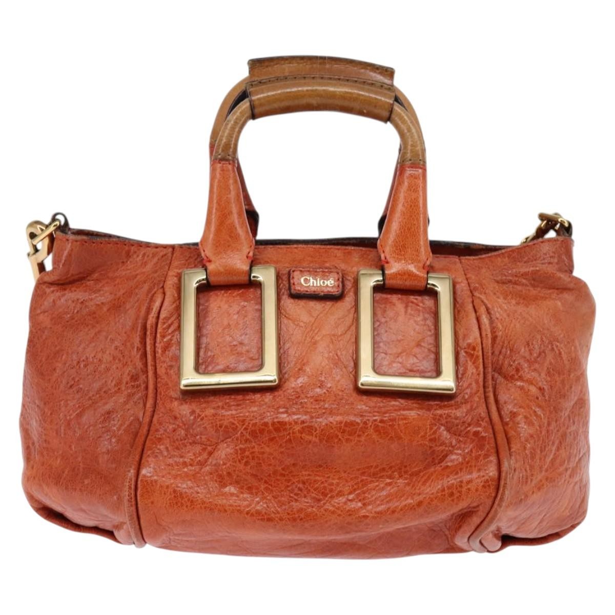 Chloé Chloé Chloe Etel Hand Bag Leather 2way Orange Gold Authentic am9029