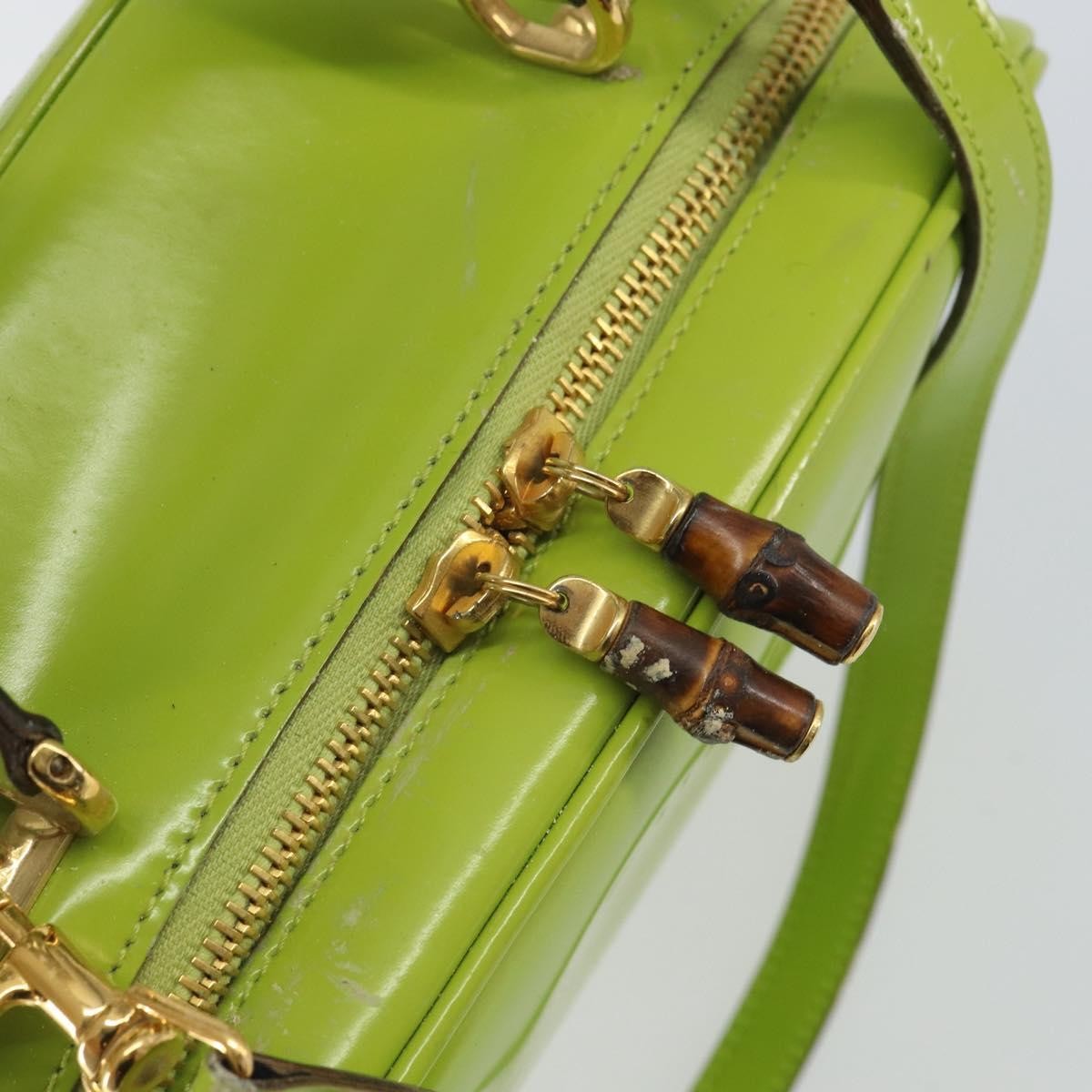 Gucci GUCCI Bamboo Hand Bag Enamel 2way Green Gold 000 2040 0323 Authentic 160576