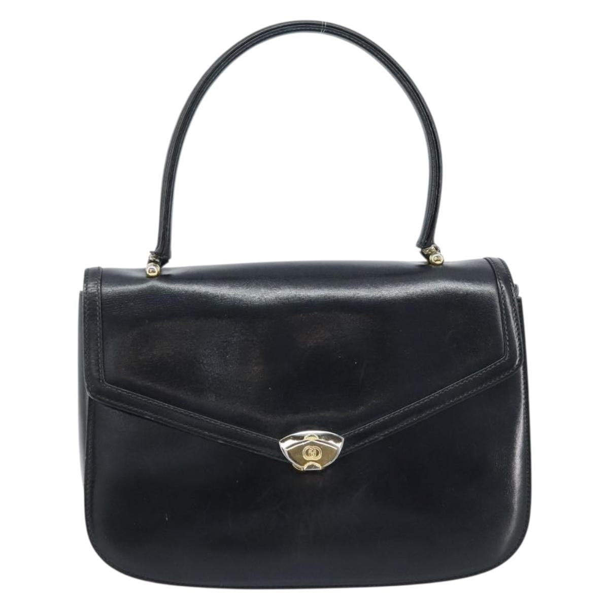Gucci GUCCI Hand Bag Leather Black Gold Authentic ka2600
