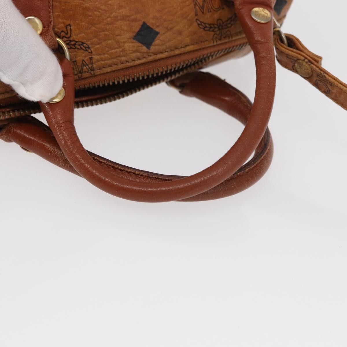 MCM MCM Vicetos Logogram Hand Bag PVC 2way Brown Gold Authentic 152390