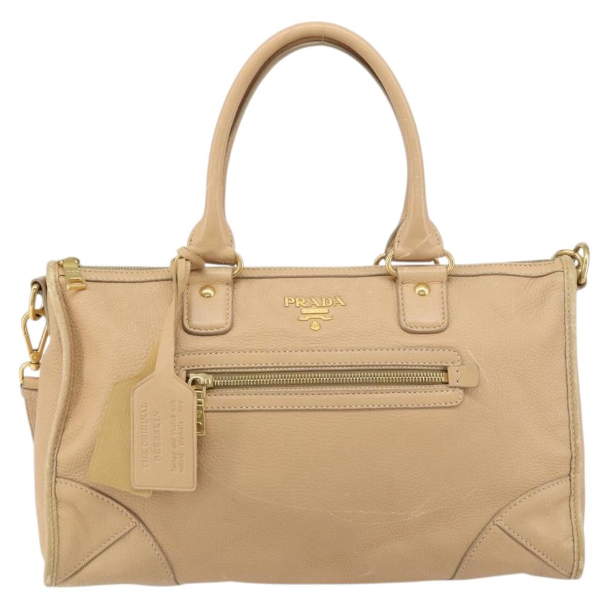 Prada PRADA Hand Bag Leather 2way Beige Gold Authentic ka1190