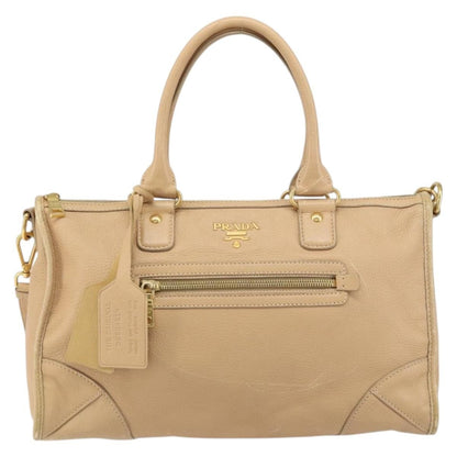 Prada PRADA Hand Bag Leather 2way Beige Gold Authentic ka1190