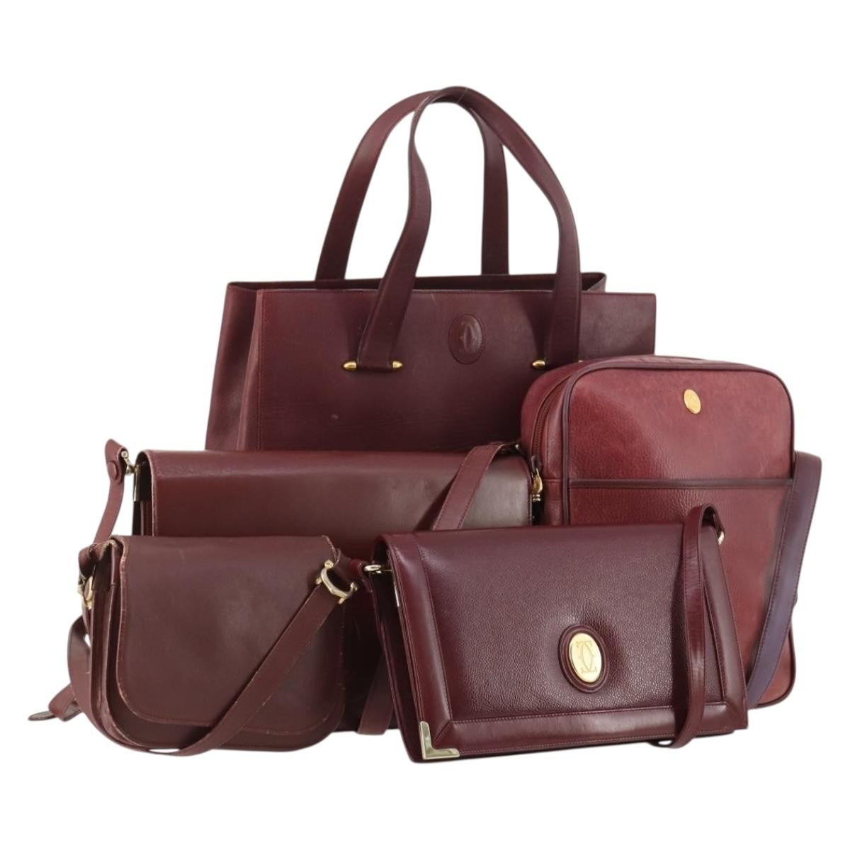 Cartier CARTIER Shoulder Bag Leather 5 Set Bordeaux Gold Authentic mr2108