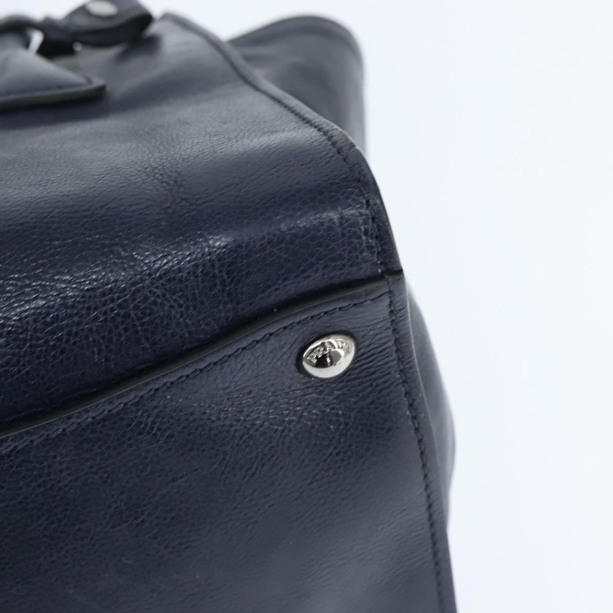Prada PRADA Hand Bag Leather 2way Navy Gold Authentic BA7315