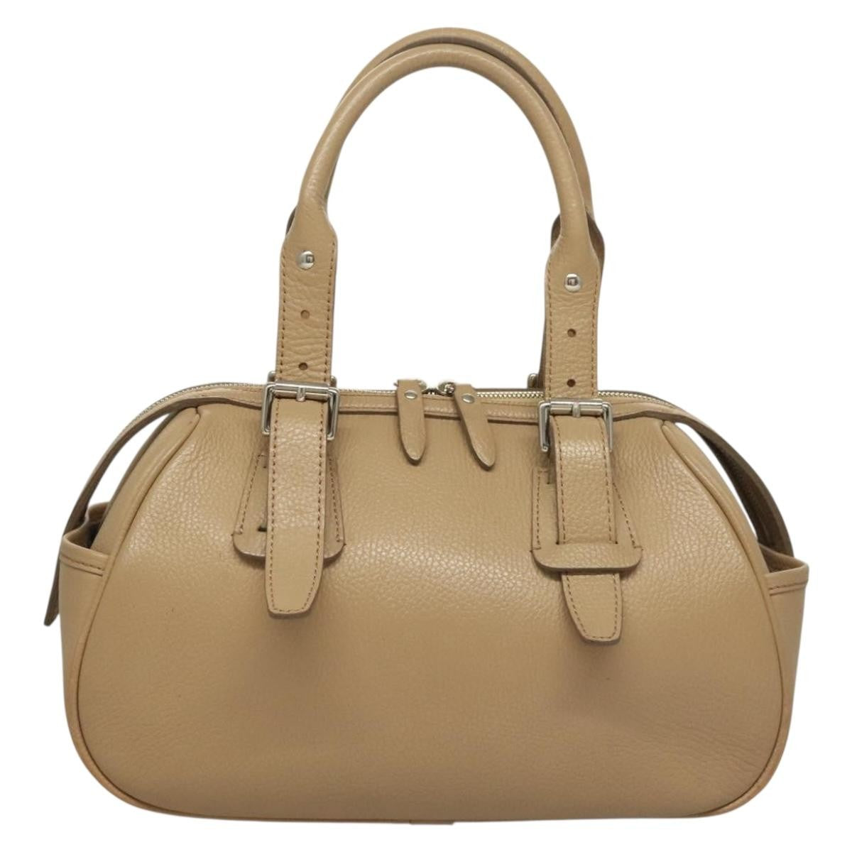 Burberry BURBERRY Hand Bag Leather Beige Silver Authentic ep9861
