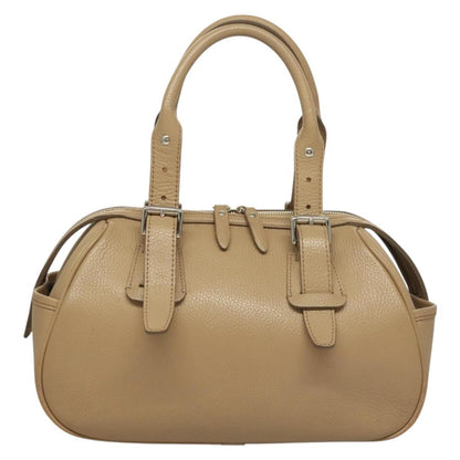 Burberry BURBERRY Hand Bag Leather Beige Silver Authentic ep9861