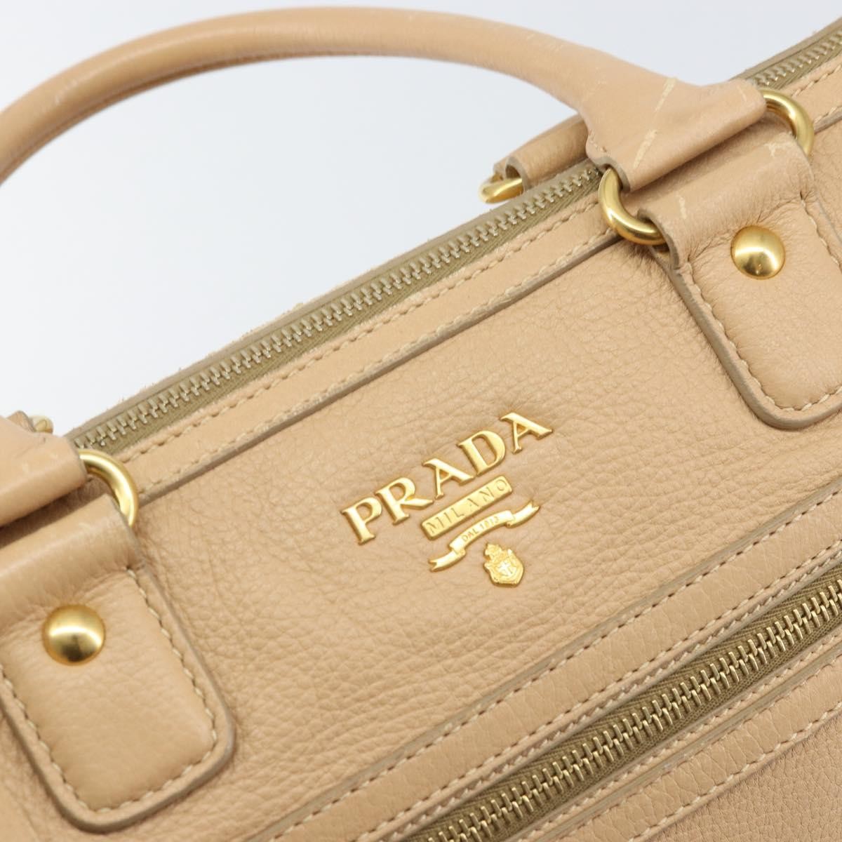Prada PRADA Hand Bag Leather 2way Beige Gold Authentic ka1190