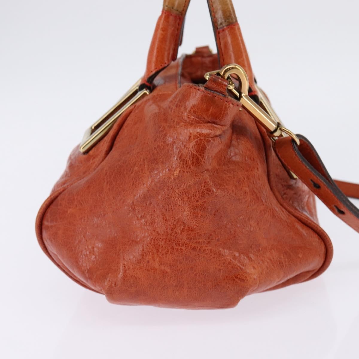 Chloé Chloé Chloe Etel Hand Bag Leather 2way Orange Gold Authentic am9029