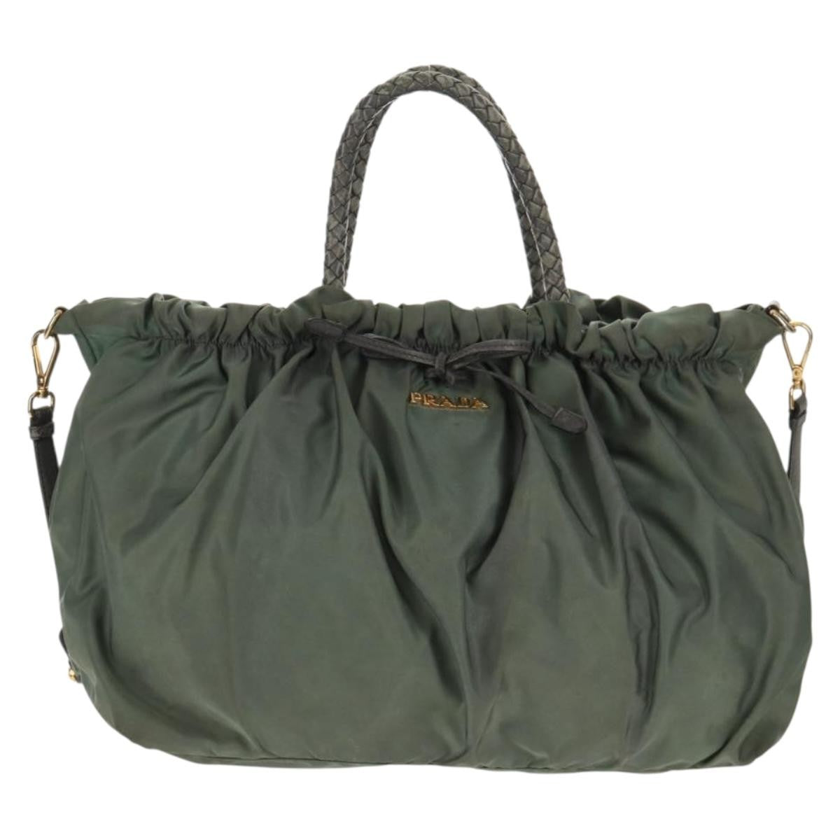 Prada PRADA Hand Bag Nylon 2way Green Gold Authentic 157145