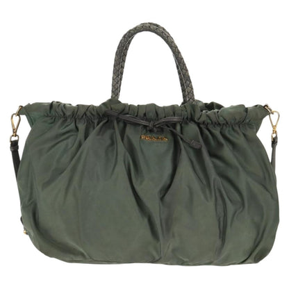 Prada PRADA Hand Bag Nylon 2way Green Gold Authentic 157145