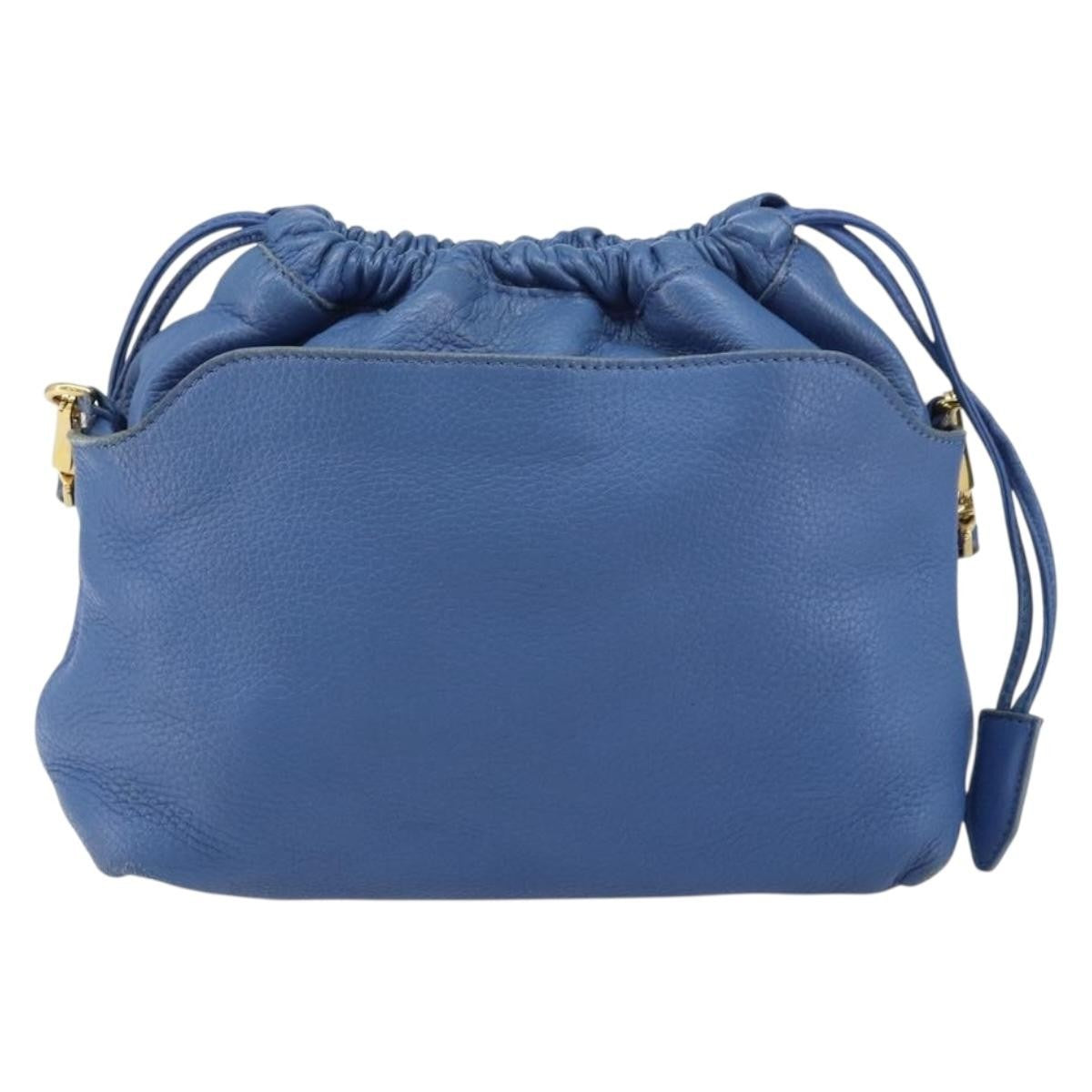 Burberry BURBERRY Shoulder Bag Leather Blue Gold Authentic 157793