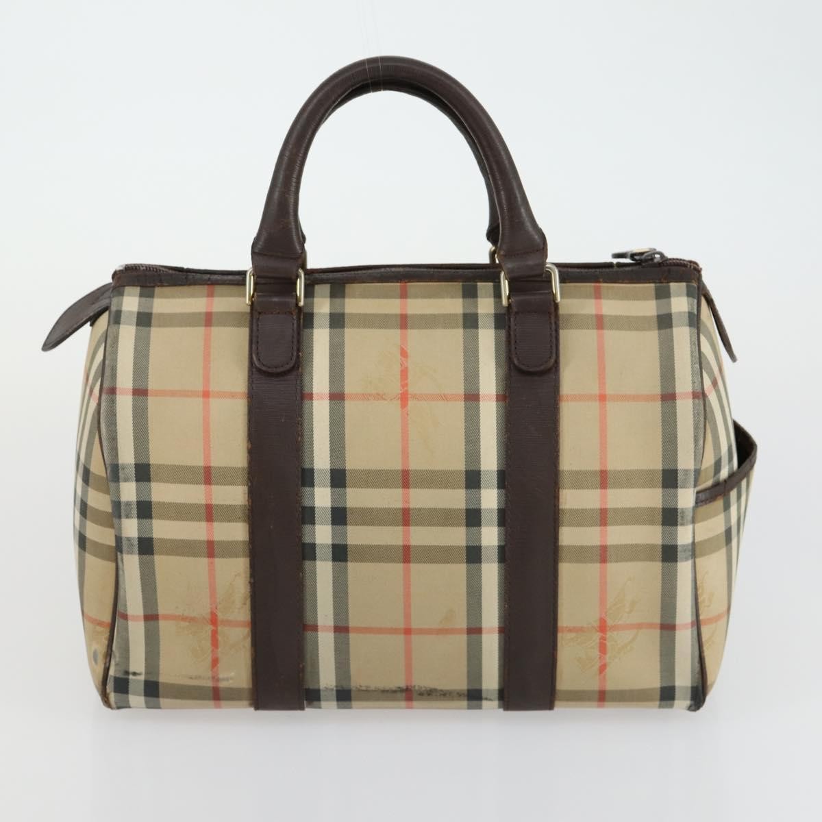 Burberry BURBERRY Nova Check Boston Bag Canvas Leather 2 Set Beige Authentic bs31977