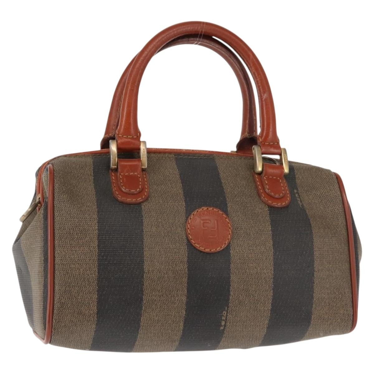 Fendi FENDI Pecan Canvas Hand Bag PVC Black Brown Authentic 146281