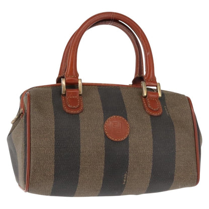 Fendi FENDI Pecan Canvas Hand Bag PVC Black Brown Authentic 146281