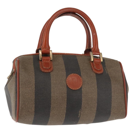 Fendi FENDI Pecan Canvas Hand Bag PVC Black Brown Authentic 146281