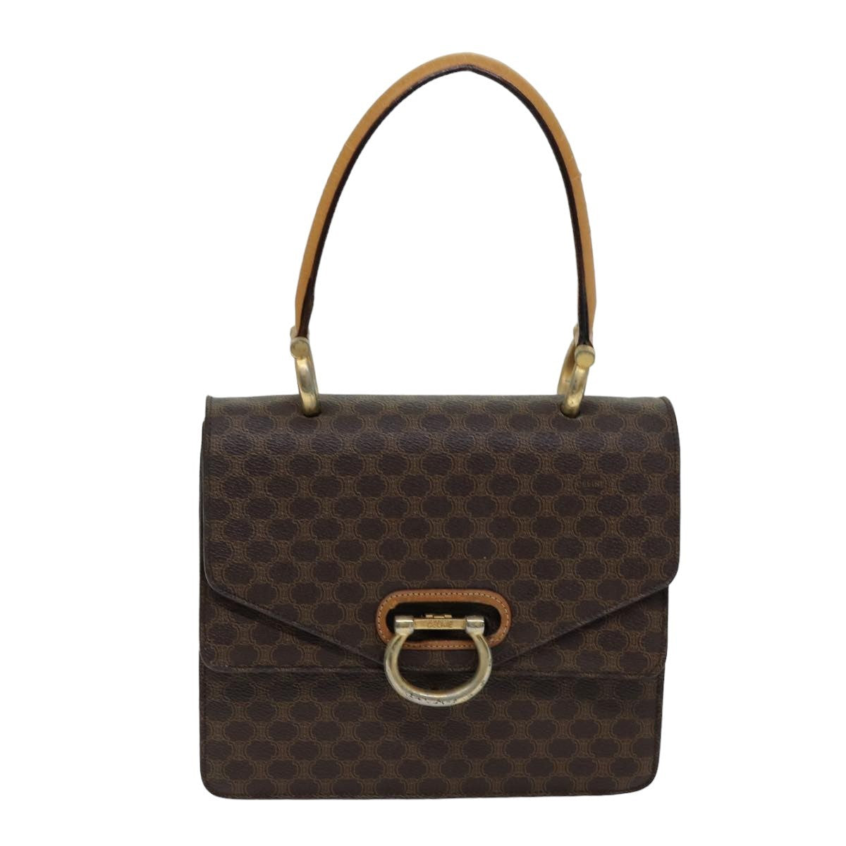 Celine CELINE Macadam Canvas Hand Bag PVC Brown Authentic 76088