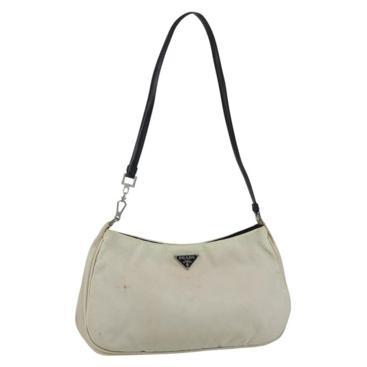 Prada PRADA Shoulder Bag Nylon Beige Silver Authentic 162128