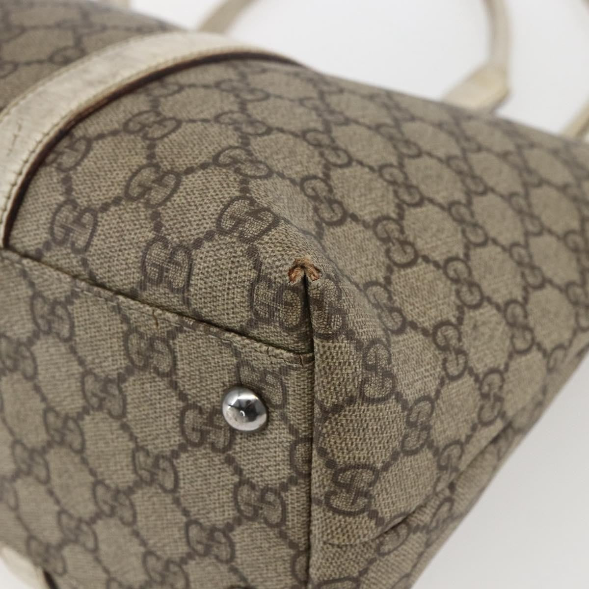 Gucci GUCCI GG Supreme Tote Bag PVC Beige Silver 114595 Authentic BA10796