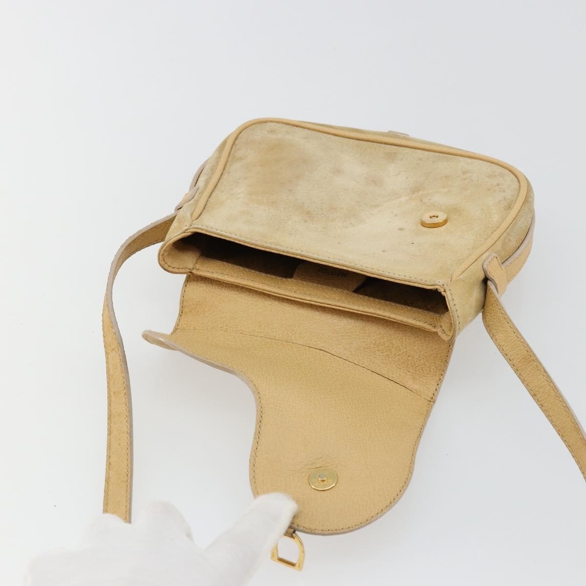 Gucci GUCCI Saddle Shoulder Bag Suede Beige Gold Authentic ep14557