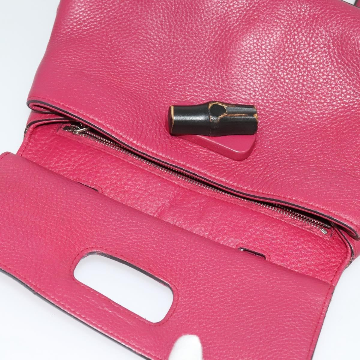 Gucci GUCCI Bamboo Daily Hand Bag Leather 2way Pink Silver 370831 Authentic BA5180