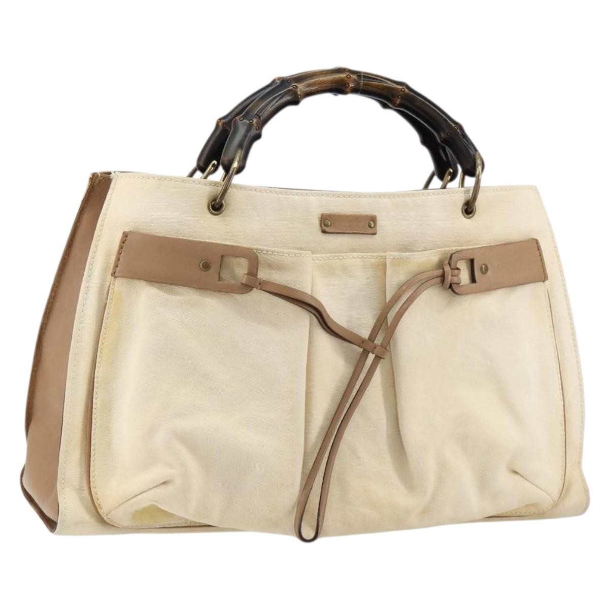 Gucci GUCCI Bamboo Hand Bag Canvas Ivory Gold 109138 Authentic 153356