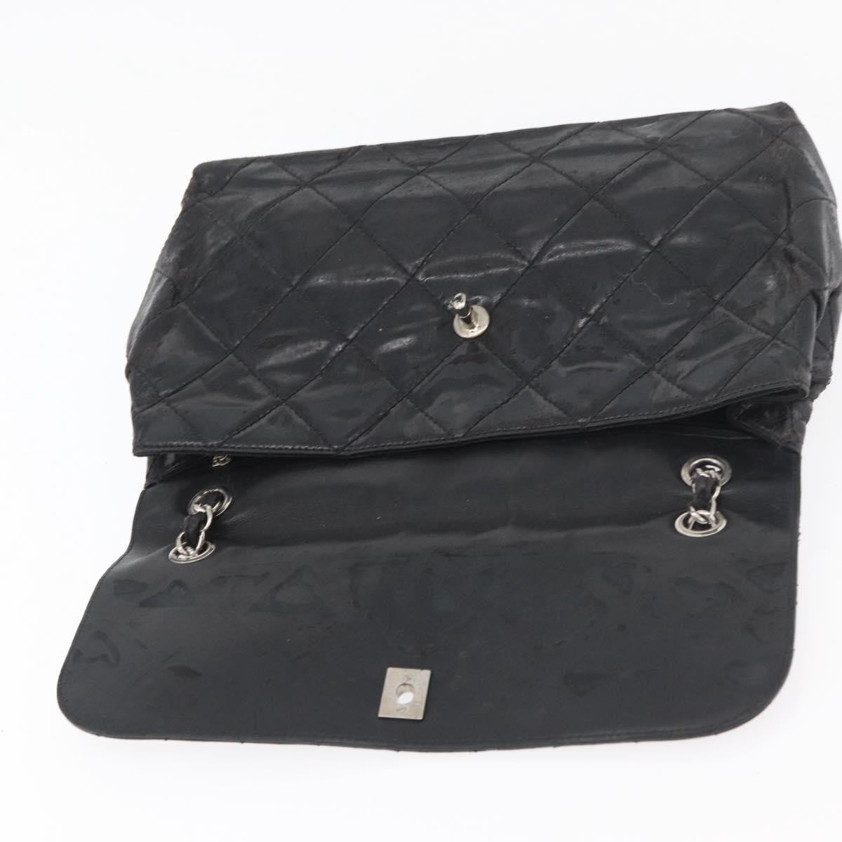 Chanel CHANEL Matelasse Chain Shoulder Bag Patent leather Black Silver CC Authentic 158095
