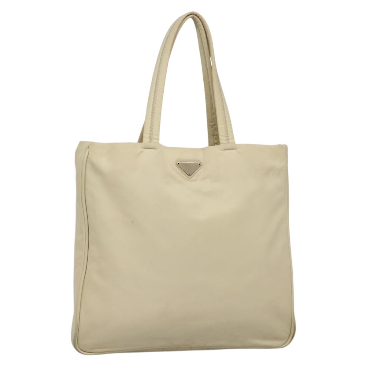 Prada PRADA Tote Bag Nylon Beige Silver Authentic 139071