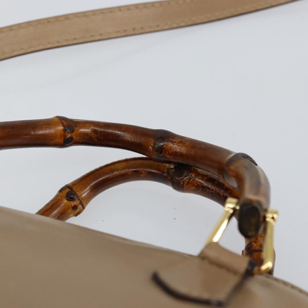 Gucci GUCCI Bamboo Hand Bag Leather 2way Beige Gold 007 2865 0231 Authentic 143591