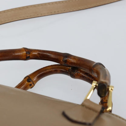 Gucci GUCCI Bamboo Hand Bag Leather 2way Beige Gold 007 2865 0231 Authentic 143591