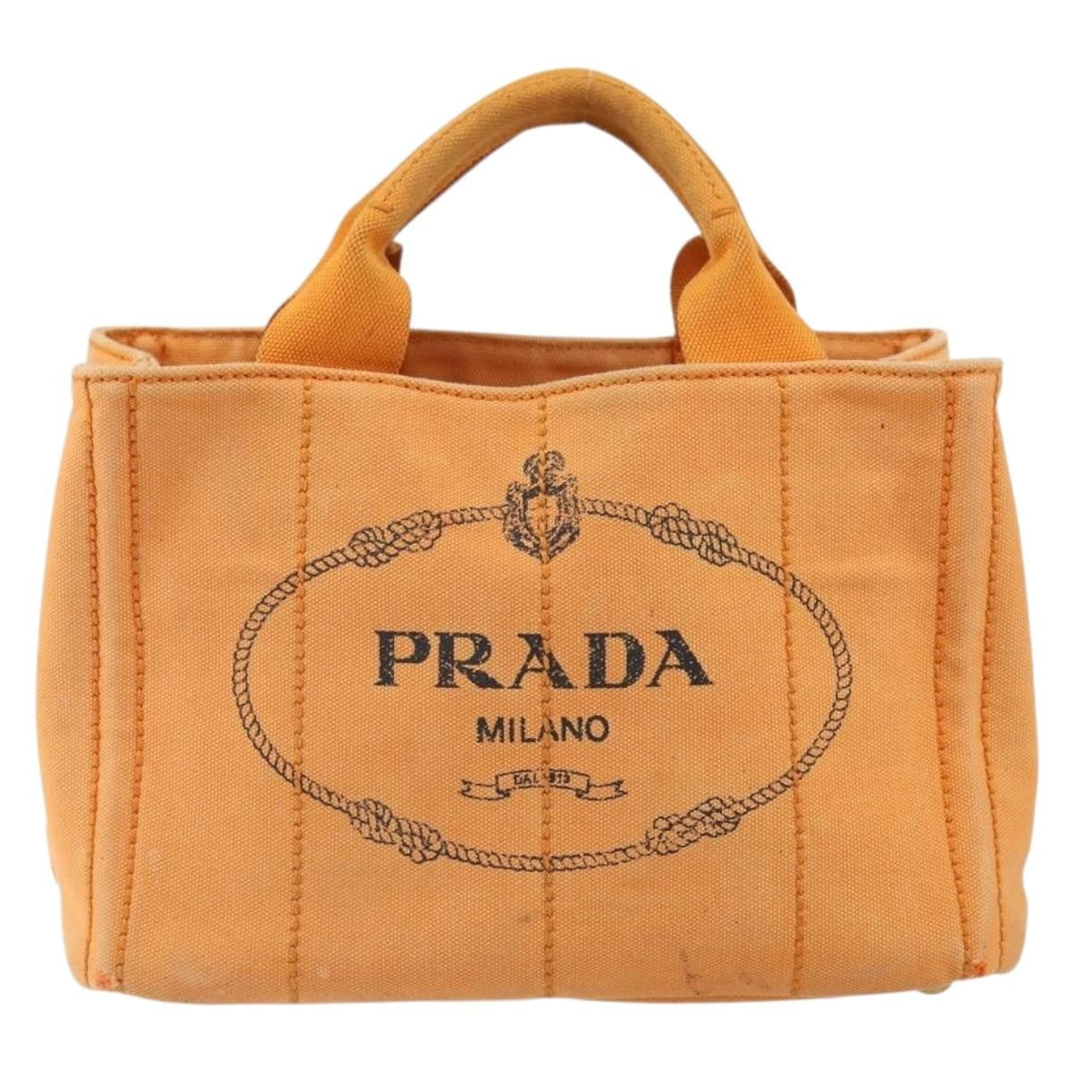 Prada PRADA Canapa PM Hand Bag Canvas Orange Gold Authentic 164219