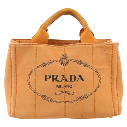Prada PRADA Canapa PM Hand Bag Canvas Orange Gold Authentic 164219