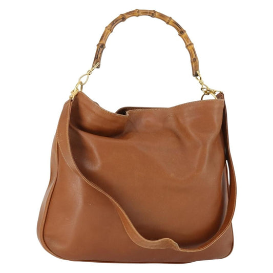Gucci GUCCI Bamboo Hand Bag Leather 2way Brown Gold 001 1577 2615 Authentic 166632