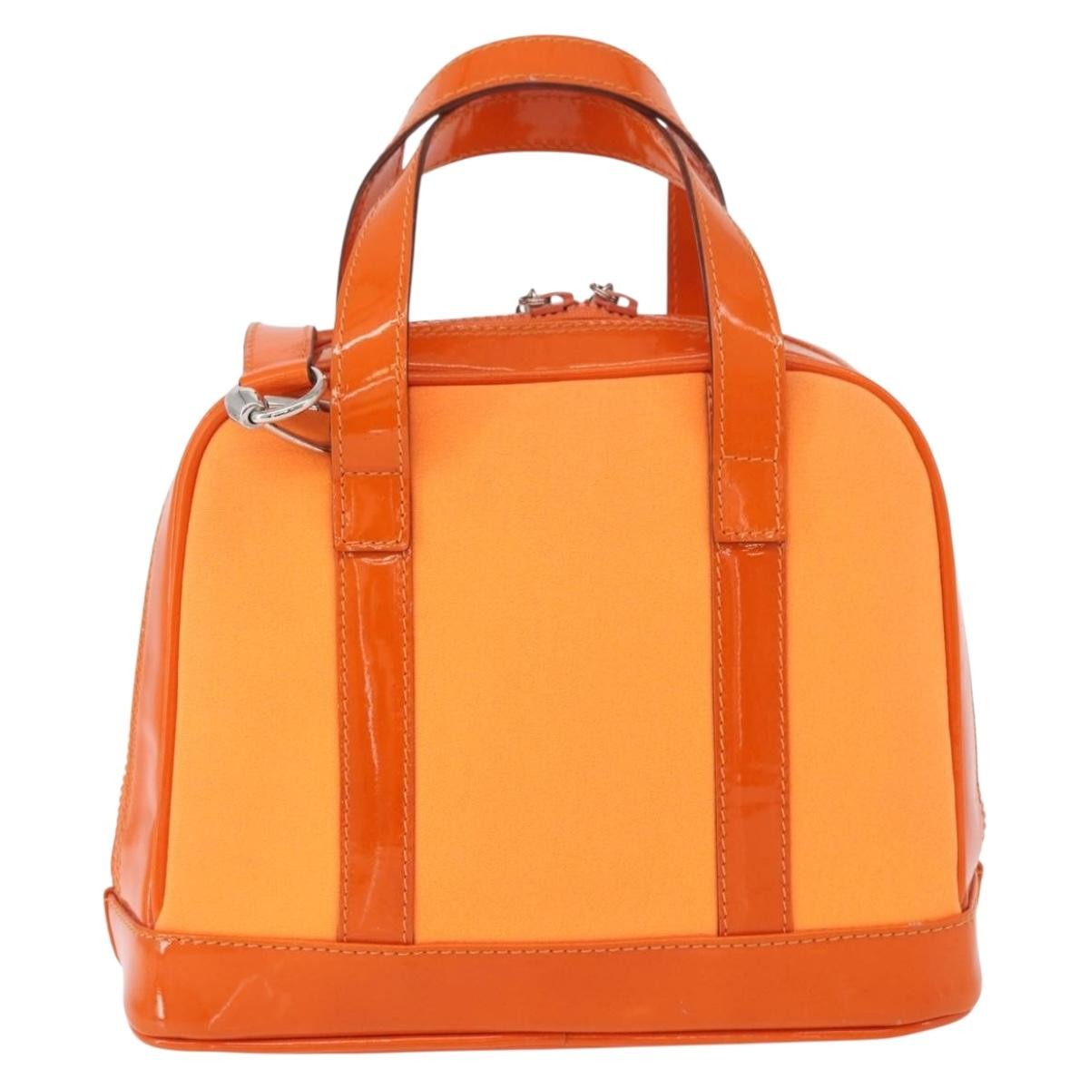 Gucci GUCCI Bamboo Hand Bag Patent leather 2way Orange Silver Authentic 162597