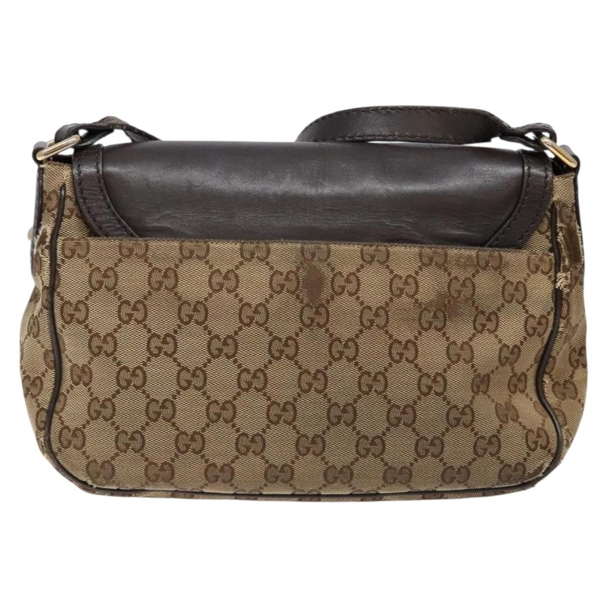 Gucci GUCCI GG Canvas Shoulder Bag Beige Silver Brown 308452 Authentic bs28633