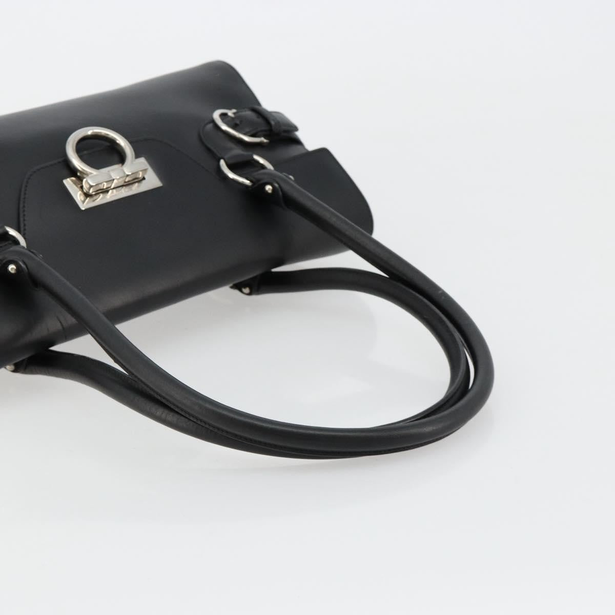 Salvatore Ferragamo Salvatore Ferragamo Gancini Hand Bag Leather Black Silver Authentic 180592