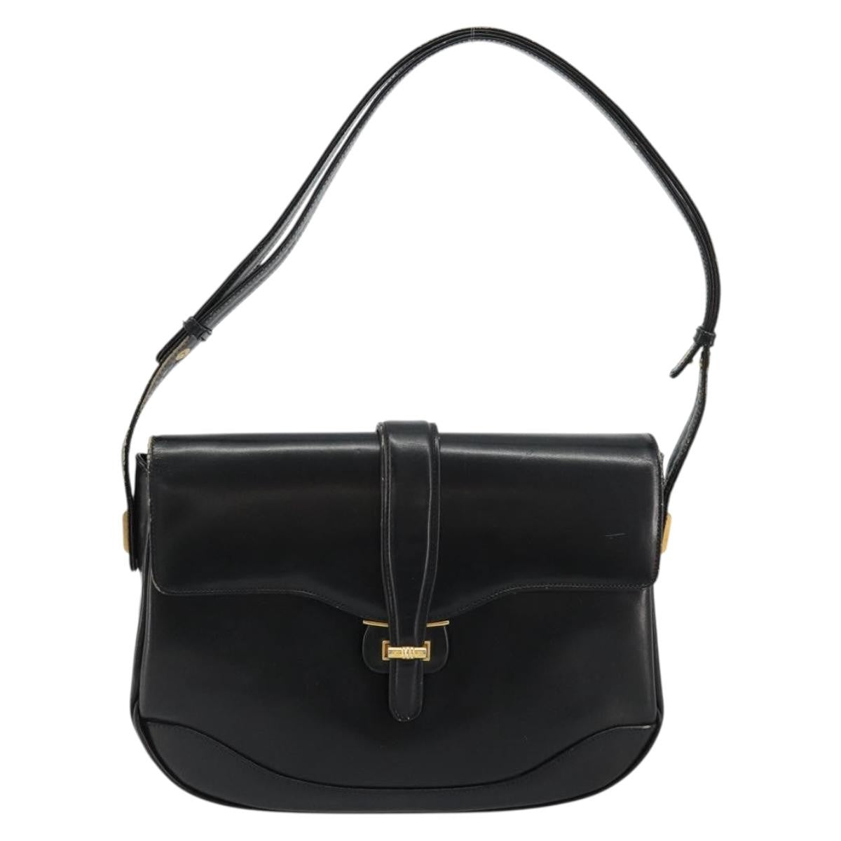 Gucci GUCCI Shoulder Bag Leather Black Gold Authentic 177992