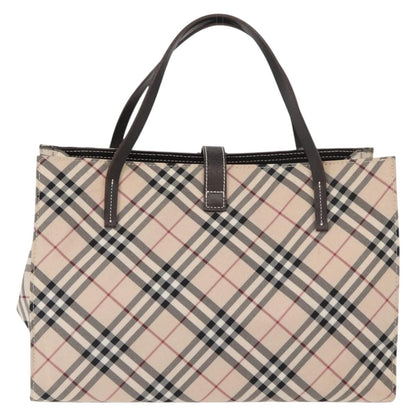 Burberry BURBERRY Nova Check Blue Label Hand Bag Nylon Beige Silver Authentic bs34396