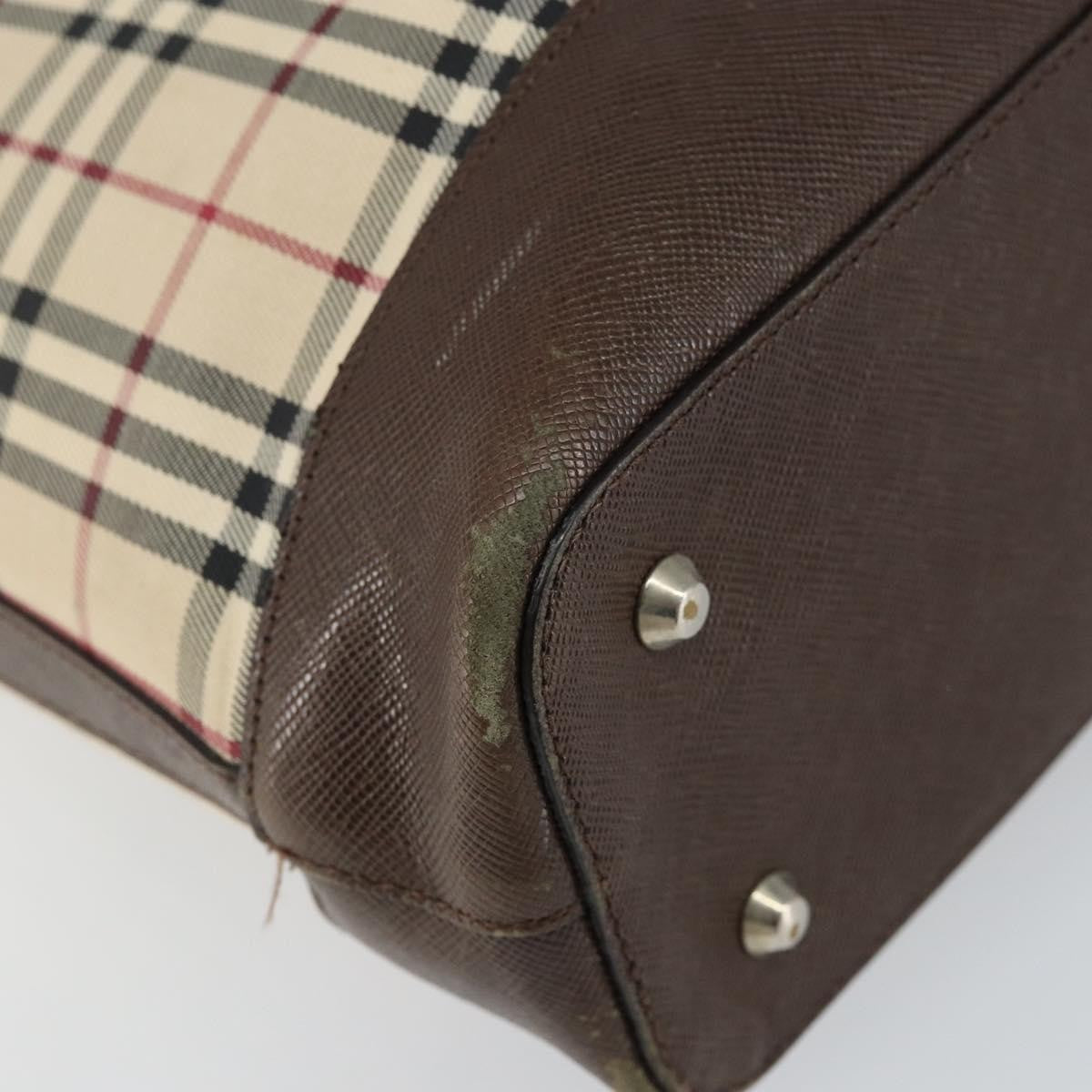 Burberry BURBERRY Nova Check Tote Bag Canvas Leather Beige Silver Authentic 144429