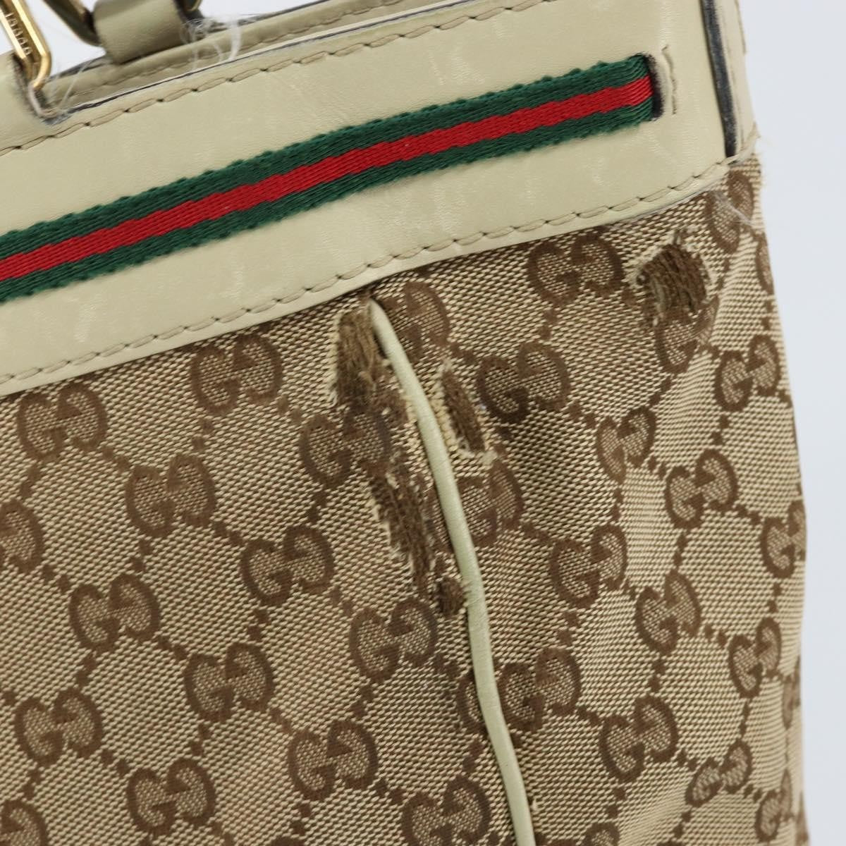 Gucci GUCCI GG Canvas Web Sherry Line Tote Bag Beige Gold 257061 Authentic gh1178