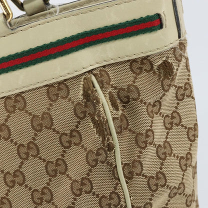 Gucci GUCCI GG Canvas Web Sherry Line Tote Bag Beige Gold 257061 Authentic gh1178