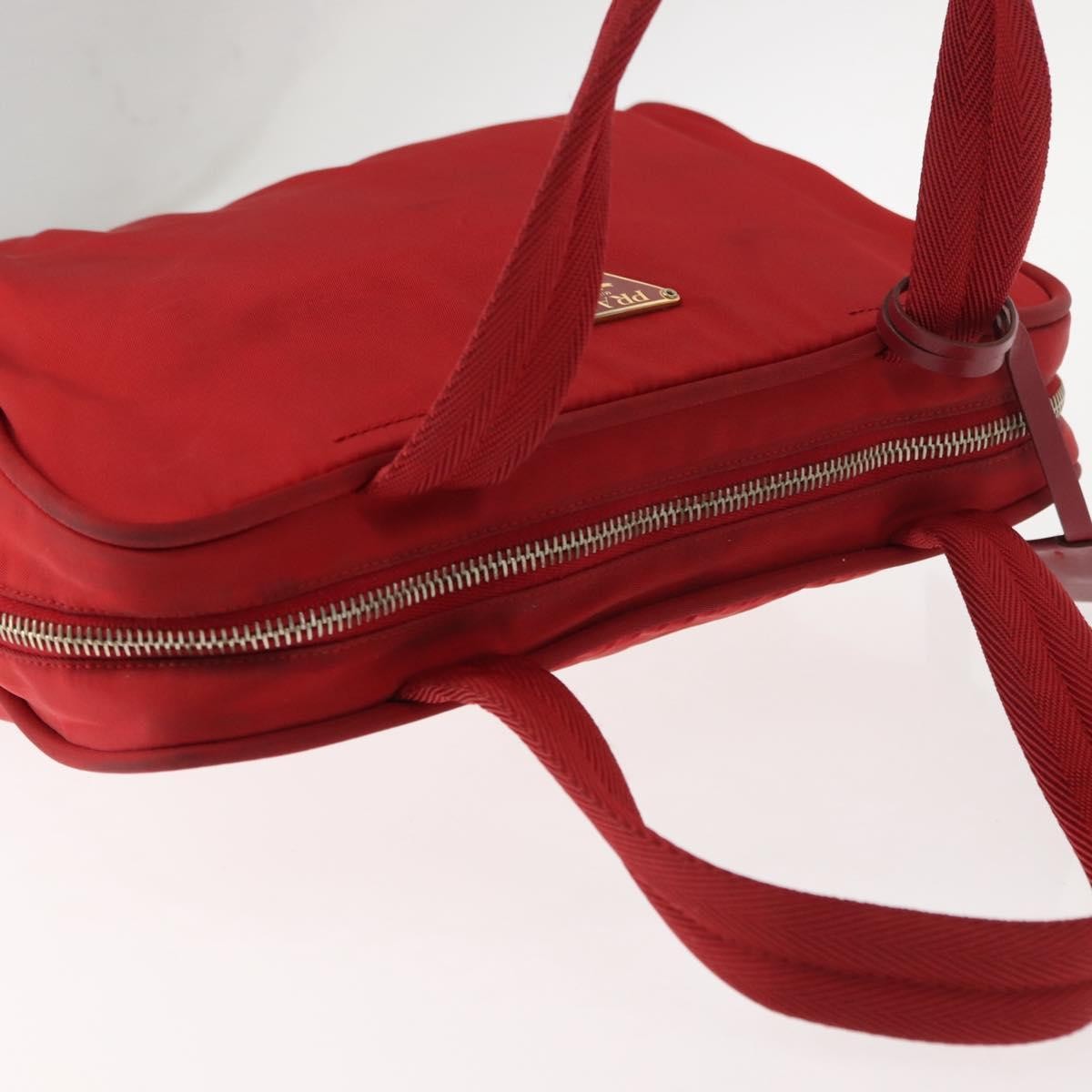 Prada PRADA Hand Bag Nylon Red Gold Authentic ki6141