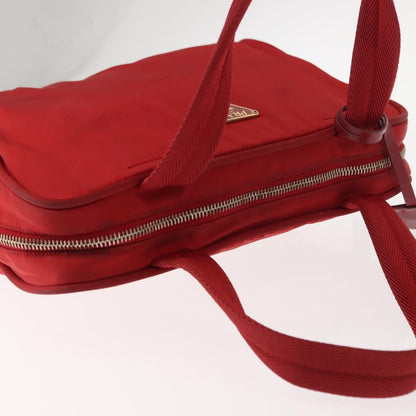 Prada PRADA Hand Bag Nylon Red Gold Authentic ki6141