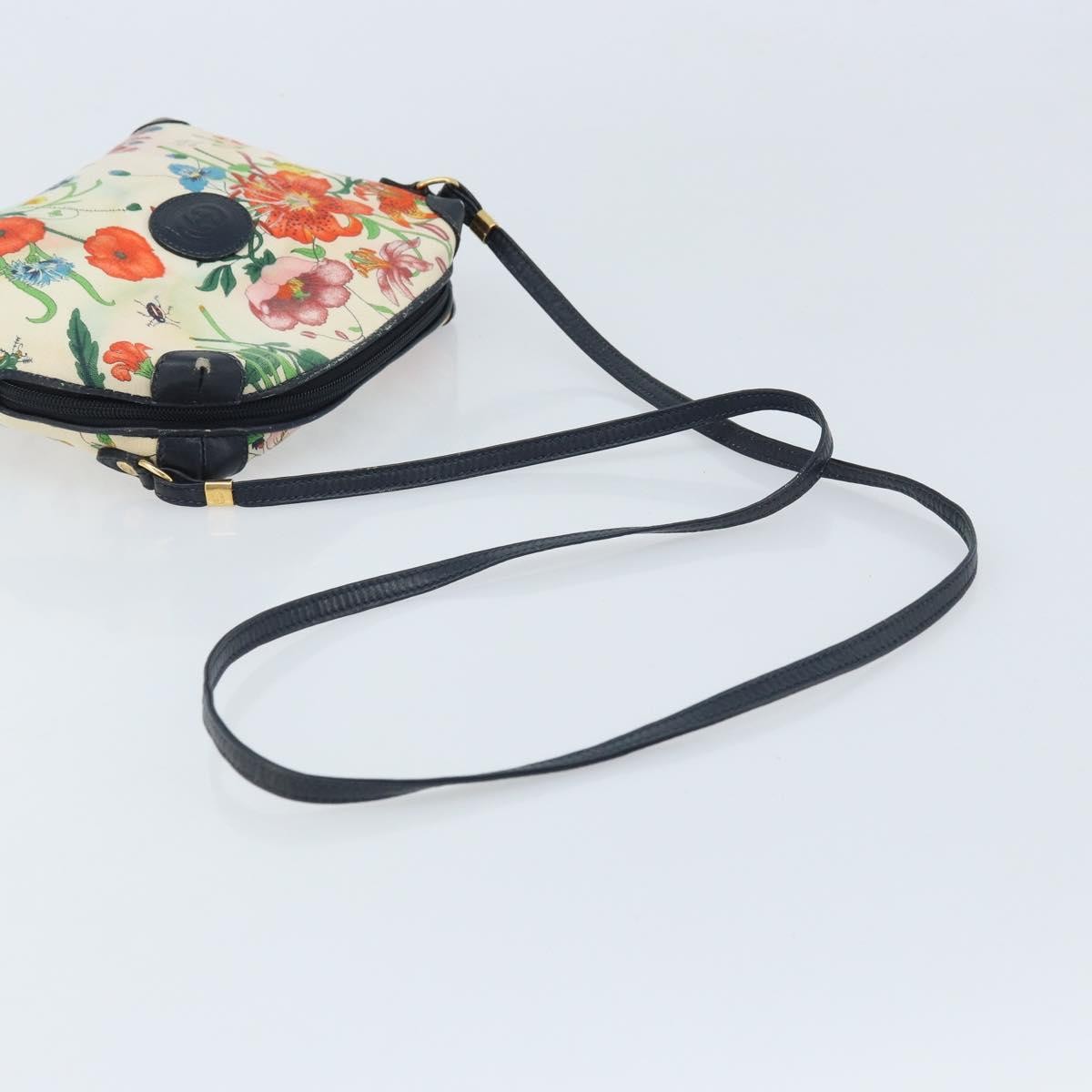 Gucci GUCCI Flora Shoulder Bag Canvas Leather White Gold 007 115 1093 Authentic ep13906